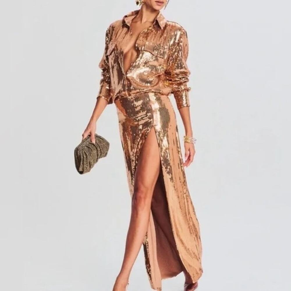 NWT Retrofete Savannah Sequins Maxi High Slit Skirt Size M, XL